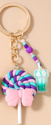 Lollipop Keychain With Bow And Mini Cup (Green Mini Cup) 1 piece