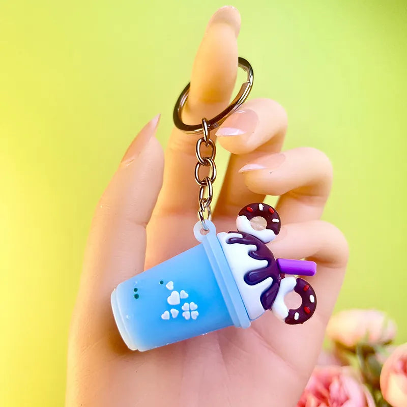 Milk Tea Cup Ice Cream Keychain Silicone (Blue)