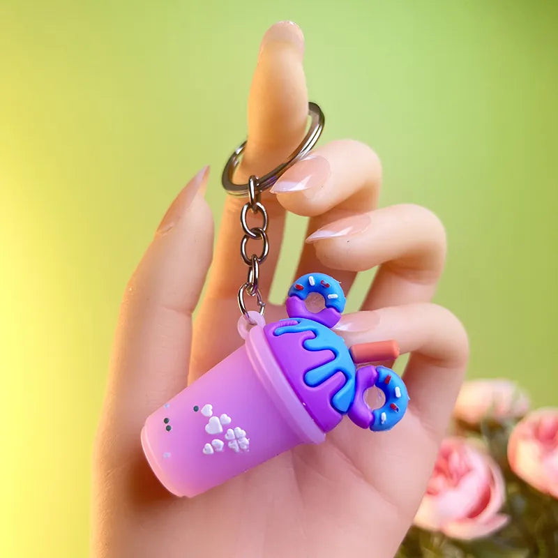 Milk Tea Cup Ice Cream Keychain Silicone (Purple)