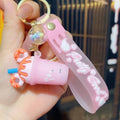 Milk Tea Cup Ice Cream Keychain Silicone with Strap (Pink)