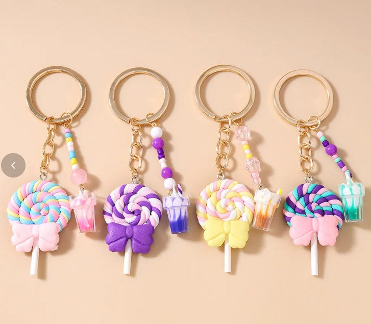 Lollipop Keychain With Bow And Mini Cup (Yellow Mini Cup) 1 piece