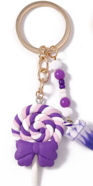 Lollipop Keychain With Bow And Mini Cup (Purple Mini Cup) 1 piece