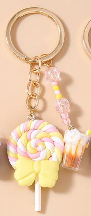 Lollipop Keychain With Bow And Mini Cup (Yellow Mini Cup) 1 piece